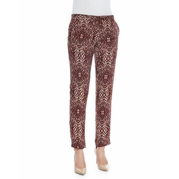 Haute Hippie Pants - NWT HAUTE HIPPIE 8 100% SILK tailored snake-print pants $395 merlot slacks lined